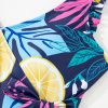 Women's Plus Size Blue Printed V Neck Wrap Knot Ruffled One Piece Swimwear - Image 17