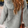 Women's Medium Grey Fleece Zip Up Drawstring Hooded Jacket with Pockets - Image 2