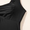 Women's Black Plus Size Solid Pleated Ruffled One Piece Swim Dress for Beach Days - Image 23