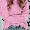 Women's Pink Crochet Knit Drop Shoulder Sweater - Image 8