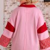 Plus Size Rose Striped Patchwork Side Split Collared Sweatshirt - Image 9