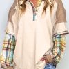 Plus Size Parchment Plaid Patchwork Layered Henley Top for Women - Image 2