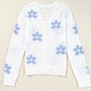 Women's White Flower Knit Hollow Out Open Short Cardigan - Elegant Floral Design - Image 10