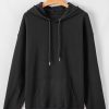 Women's Black Fleece Lined Kangaroo Pocket Hoodie - Image 9