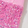 Women's Pink Sequin Trim Shift Crew Neck Short Dress - Image 9