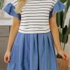 Chic Women's Black Stripe Ruffle Denim Patchwork Mini Dress - Image 21