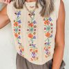 Women's Jet Stream Embroidered Floral Cable Knit Sweater Vest for Elegant Layering - Image 8