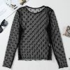 Women's Black Star Print Mesh Sheer Slim Long Sleeve Top for Night Out - Image 3