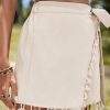 Women's Apricot Tassel Trim Wrap Knot Side Bohemian Mini Skort for Summer - Image 3