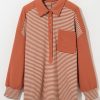 Women's Red Stripe Textured Patched Drop Shoulder Buttoned Plus Size Sweatshirt - Image 6