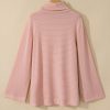 Women's Pink Stripe Cowl Neck Long Sleeve Top with Side Slits - Casual & Comfortable - Image 6