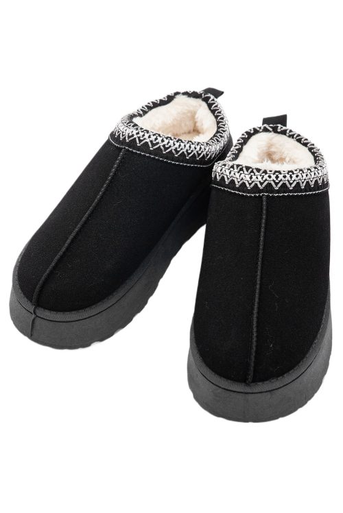 Women's Black Contrast Print Suede Plush Lined Snow Boots for Winter