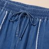 Women's Sail Blue Washed Denim Chambray Loose Plus Size Wide Leg Pants - Image 9