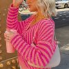 Women's Pink Striped Buttoned V Neck Drop Shoulder Cardigan - Elegant Fall Sweater - Image 3