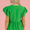 Women's Bright Green Double Ruffle Sleeve Peplum Blouse - Flattering V Neck Top - Image 8