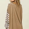 Women's Unique Khaki Lantern Sleeve Patchwork Blouse with Pocket - Image 3