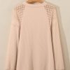 Women's Plus Size Beige Lace Patchwork Buttons Waffle Knit Top - Image 7