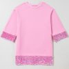 Women's Pink Sequin Trim Shift Crew Neck Short Dress - Image 3