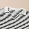 Plus Size Black Stripe Collared V Neck Long Sleeve Top with Shorts Set - Image 13