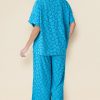 Women's Blue Leopard Jacquard Short Sleeve Top and Wide Leg Pants Set - Image 2