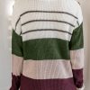 Women's Green Color Block Striped Buttoned Shoulder Split Sweater - Image 2