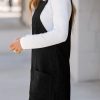 Women's Black Corduroy Front Pockets Sleeveless A-Line Mini Dress - Image 5