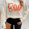 Women's Apricot Boo Knitted Pattern Long Sleeve Drop Shoulder Sweater - Image 3