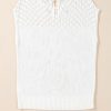 Women's Elegant White Eyelet Knit Tied Back Short Sleeve Sweater - Image 6