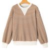 Women's Khaki Stripe Patched Edge Textured Long Sleeve Top - Casual Round Neck Design - Image 6