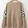 Women's Parchment Leopard Quilted Patchwork Crew Neck Sweatshirt - Cozy and Chic Casual Wear - Image 6