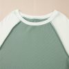 Women's Mint Green Ribbed Colorblock Patchwork Raglan Long Sleeve Top - Image 9