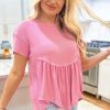 Women's Peach Blossom Ribbed Short Sleeve Babydoll Top - Casual Summer Style - Image 3