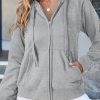 Women's Light Grey Fleece Lined Zip Up Hoodie with Adjustable Hood - Image 2