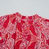 Women's Red Paisley Print Puff Sleeve High Waist Maxi Dress with Side Slit - Image 13