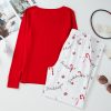 Women's Red Christmas Two Piece Lounge Set: Cozy Top and Pants Ensemble - Image 9