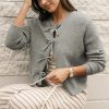 Women's Philippine Gray Ribbed Knit Bow Front Buttoned Cardigan - Elegant and Cozy - Image 6