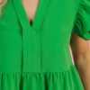 Women's Bright Green Double Ruffle Sleeve Peplum Blouse - Flattering V Neck Top - Image 14