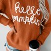 Women's Flamingo Orange Graphic Sweater - Hello Pumpkin Cursive Font - Image 10