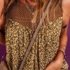 Women's Brown Eyelet Knit Yoke Patchwork Printed Flowy Tank Top - Image 4