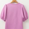 Women's Phalaenopsis Solid Textured O Neck Puff Sleeve Blouse - Casual Elegance for Every Occasion - Image 10