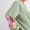 Women's Oversized Smoke Green Flower Patchwork Raglan Sleeve Long Sleeve Top - Image 3