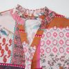 Women's Red Boho Geometric Mixed Print Bubble Sleeve Shirt - Vintage Chic Style - Image 7