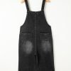 Women's Black Distressed Wide Leg Denim Overall with Bib Pocket - Image 6