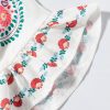 Women's White Boho Floral Print Ruffle Trim Blouse - Short Sleeve Round Neck - Image 9