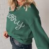 Women's Blackish Green Pearl Beaded Merry Christmas Casual Sweater - Image 3