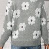 Women's Gray Floral Pattern Half Zip Drop Shoulder Sweater - Image 2