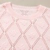 Women's Gossamer Pink Openwork Plaid Puff Sleeve Cropped Sweater - Image 8