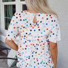 Women's White Colorful Polka Dot Short Sleeve Tiered Ruffled Babydoll Blouse - Image 2