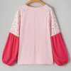 Women's Plus Size Pink Contrast Floral Patchwork Long Sleeve Blouse - Image 7