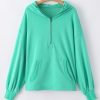 Women's Oversized Aruba Blue Hoodie with Kangaroo Pocket and Half Zipper - Image 6